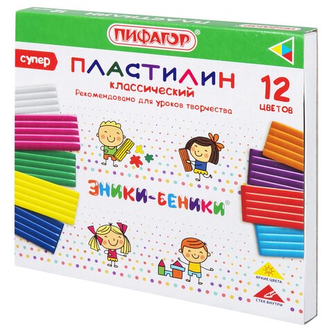 Пластилин классический ПИФАГОР ЭНИКИ-БЕНИКИ СУПЕР, 12 цветов, 240 грамм, стек, 106429 106429 - фото 322985