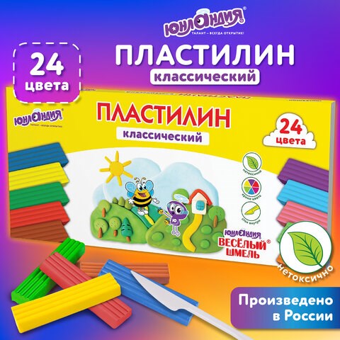 Пластилин классический ЮНЛАНДИЯ ВЕСЁЛЫЙ ШМЕЛЬ, 24 цвета, 480 грамм, стек, ВЫСШЕЕ КАЧЕСТВО, 106433 106433 - фото 322989
