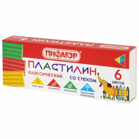 Пластилин классический ПИФАГОР Веселая такса, 6 цветов, 90 г, СО СТЕКОМ, 106674 106674 - фото 323050