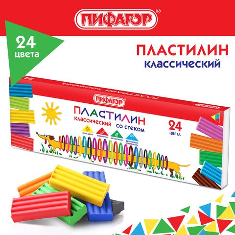 Пластилин классический ПИФАГОР "Веселая такса", 24 цвета, 360 г, СО СТЕКОМ, 106676 106676 - фото 323052