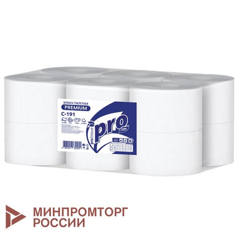 Бумага туалетная 170 метров, PROtissue (T2) PREMIUM, 2-слойная, белая, КОМПЛЕКТ 12 рулонов, С191 114329 - фото 323720