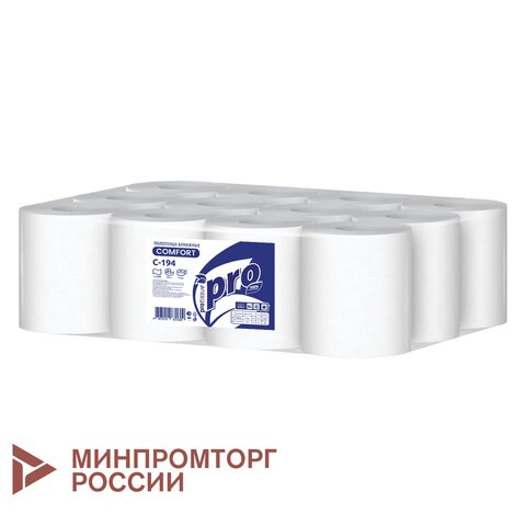 Полотенца бумажные с центральной вытяжкой 120 м, PROtissue (M1) COMFORT, 1-слойные, белые, КОМПЛЕКТ 12 рулонов, С194 114331 - фото 323722