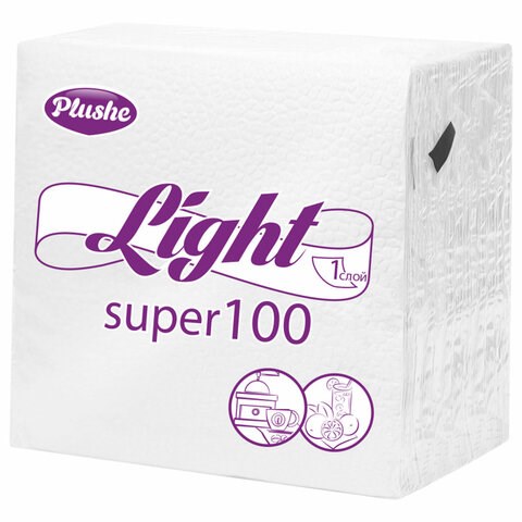Салфетки бумажные 90 штук, 22,5х22,5 см, PLUSHE Light, белые, 100% целлюлоза 115497 - фото 323969