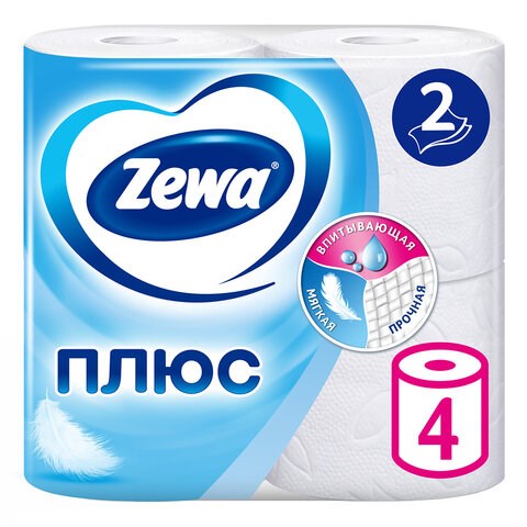 Бумага туалетная 2-х слойная, 4 рулона (4х23 м), белая, ZEWA Plus, 144051 122814 - фото 324274