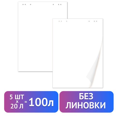 Блокноты для флипчарта ПЛОТНЫЕ 80 г/м2, BRAUBERG, 67,5х98 см, КОМПЛЕКТ 5 шт., 20 л., чистые, 124098 124098 - фото 324353
