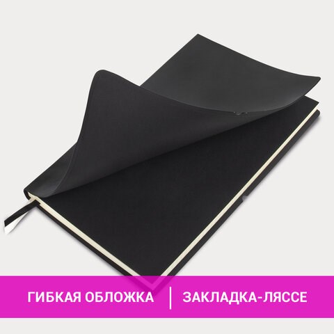 Блокнот А5 (148х218 мм), BRAUBERG "Black Jack", 128 л., гладкий кожзам, резинка, клетка, черный, 125240 125240 - фото 324426