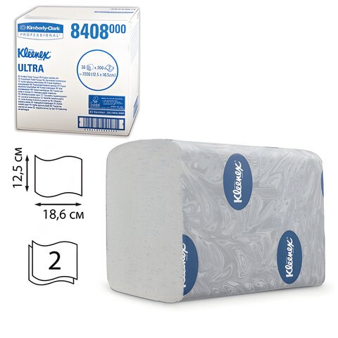 Бумага туалетная KIMBERLY-CLARK Kleenex, комплект 36 шт., Ultra, листовая, 200 л., 18,6х12,5 см, 2-слойная, диспенсер 601545, 8408 126128 - фото 324453