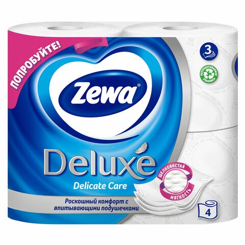 Бумага туалетная 3-х слойная, 4 рулона (4х18 м), белая, ZEWA Deluxe, 3228 126248 - фото 324457