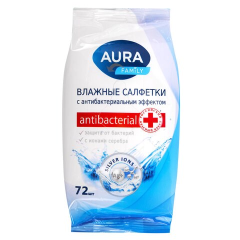 Салфетки влажные 72 шт, AURA "Family", антибактериальные, для всей семьи, 7044 127493 - фото 324551