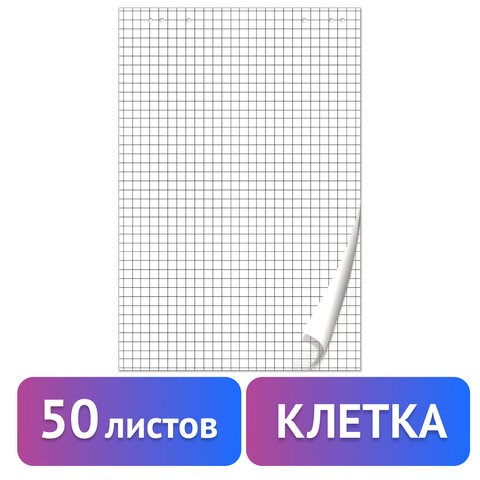 Блокнот для флипчарта ПЛОТНЫЙ 80 г/м2, BRAUBERG, 67,5х98 см, 50 листов, белый (КЛЕТКА), 128647 128647 - фото 324590
