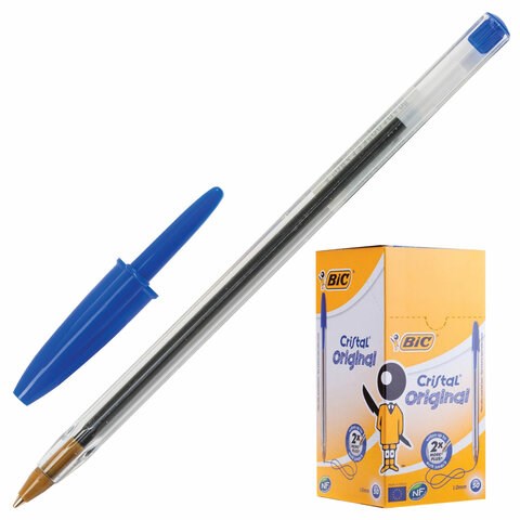 Ручка шариковая BIC Cristal, СИНЯЯ, корпус прозрачный, узел 1 мм, линия письма 0,32 мм, 847898 140053 - фото 324829