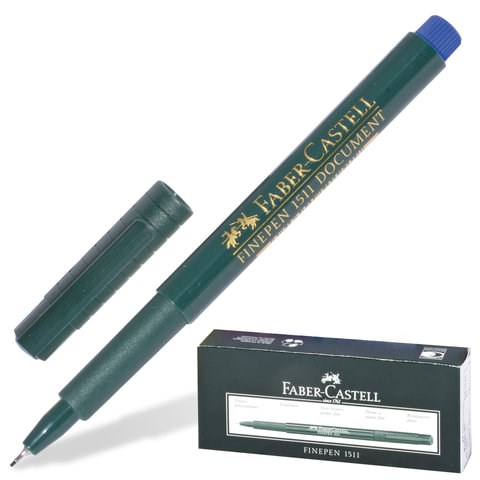Ручка капиллярная (линер) FABER-CASTELL "Finepen 1511", СИНЯЯ, корпус темно-зеленый, линия письма 0,4 мм, 151151 140994 - фото 324872
