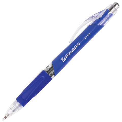 Ручка шариковая автоматическая с грипом BRAUBERG Cobalt, СИНЯЯ, корпус синий, узел 0,7 мм, линия письма 0,35 мм, 141068 141068 - фото 324895