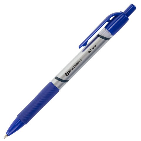 Ручка шариковая автоматическая с грипом BRAUBERG Leader, СИНЯЯ, корпус с печатью, узел 0,7 мм, линия письма 0,35 мм, 141540 141540 - фото 324968