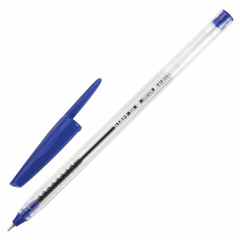 Ручка шариковая масляная STAFF EVERYDAY OBP-226, СИНЯЯ, корпус прозрачный, игольчатый узел 0,7 мм, линия письма 0,35 мм, 141705 141705 - фото 324999