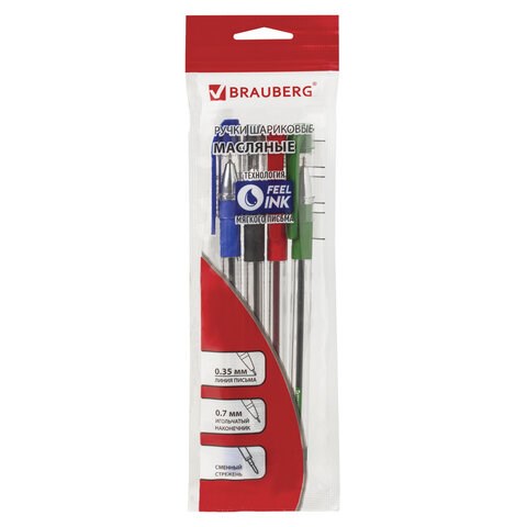 Ручки шариковые масляные BRAUBERG, НАБОР 4 шт., АССОРТИ, "Max-Oil", узел 0,7 мм, линия письма 0,35 мм, 142146 142146 - фото 325038