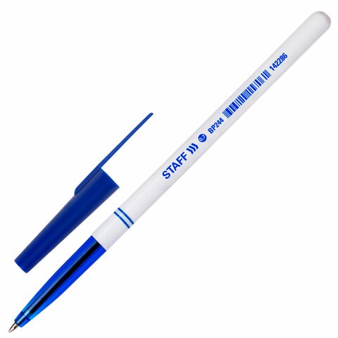 Ручка шариковая STAFF Basic BP-244, СИНЯЯ, корпус белый, узел 0,7 мм, линия письма 0,35 мм, 142286 142286 - фото 325055