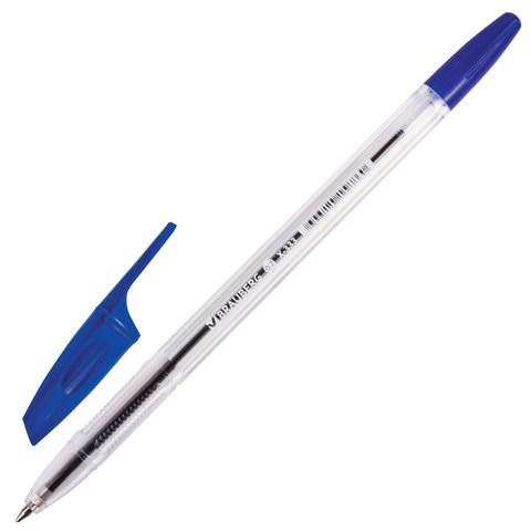 Ручка шариковая BRAUBERG X-333, СИНЯЯ, корпус прозрачный, узел 0,7 мм, линия письма 0,35 мм, 142405 142405 - фото 325078