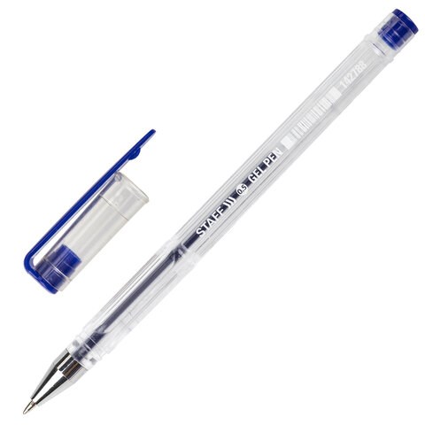 Ручка гелевая STAFF "Basic" GP-789, СИНЯЯ, корпус прозрачный, хромированные детали, узел 0,5 мм, 142788 142788 - фото 325148