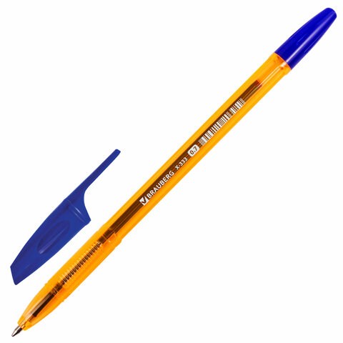 Ручка шариковая BRAUBERG X-333 AMBER, СИНЯЯ, корпус тонированный оранжевый, узел 0,7 мм, линия письма 0,35 мм, 142832 142832 - фото 325160