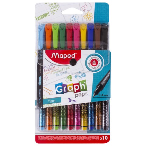 Набор капиллярных ручек (линеров) MAPED 10 шт., "Graph'Peps", АССОРТИ, трехгранные, 0,4 мм, 749050 143362 - фото 325234