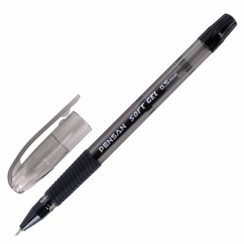 Ручка гелевая с грипом PENSAN Soft Gel Fine, ЧЕРНАЯ, игольчатый узел 0,5 мм, линия 0,4 мм, 2420/12 143392 - фото 325248