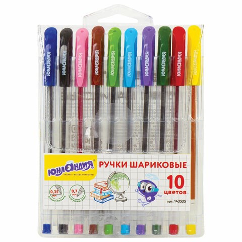 Ручки шариковые масляные ЮНЛАНДИЯ "КЛАССНАЯ", НАБОР 10 цветов, узел 0,7 мм, линия письма 0,35 мм, 143535 143535 - фото 325327