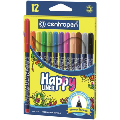 Ручки капиллярные (линеры) 12 ЦВЕТОВ CENTROPEN "Happy Liner", линия письма 0,3 мм, 2521/12, 2 2521 1202 143684 - фото 325367