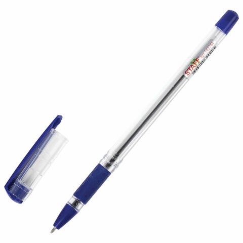 Ручка шариковая масляная с грипом STAFF Basic OBP-11, СИНЯЯ, узел 1 мм, линия письма 0,5 мм, 143744 143744 - фото 325411