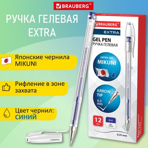 Ручка гелевая BRAUBERG EXTRA, СИНЯЯ, корпус прозрачный, узел 0,5 мм, линия 0,35 мм, 143902 143902 - фото 325501