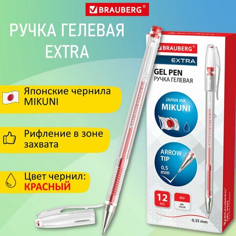 Ручка гелевая BRAUBERG EXTRA, КРАСНАЯ, корпус прозрачный, узел 0,5 мм, линия 0,35 мм, 143903 143903 - фото 325502