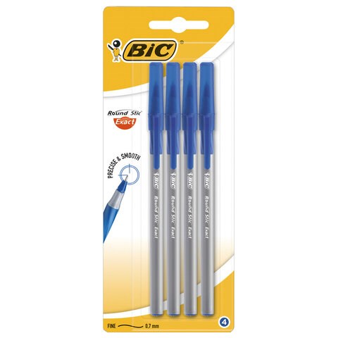 Ручки шариковые с грипом BIC "Round Stic Exact", НАБОР 4 шт., СИНИЕ, линия письма 0,28 мм, блистер, 932857 143978 - фото 325560