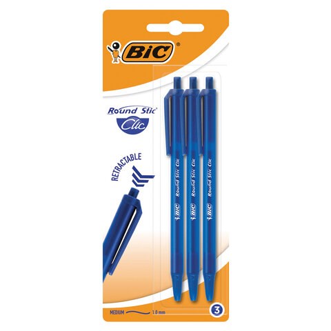 Ручки шариковые автоматические BIC "Round Stic Clic", НАБОР 3 шт., СИНИЕ, линия письма 0,32 мм, блистер, 926374 143981 - фото 325563