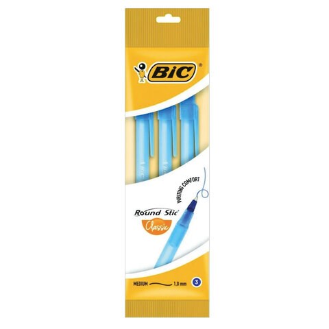Ручки шариковые BIC "Round Stic", НАБОР 3 шт., СИНИЕ, узел 1 мм, линия письма 0,32 мм, пакет, 9021522 143984 - фото 325566