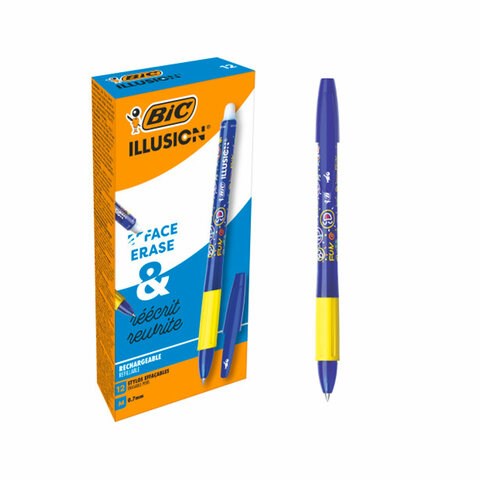 Ручка стираемая гелевая с грипом BIC "Gelocity Illusion", СИНЯЯ, корпус синий, линия 0,3 мм, 516518 144418 - фото 325695