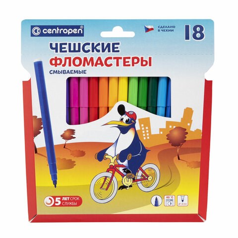 Фломастеры 18 ЦВЕТОВ CENTROPEN "Пингвины", смываемые, вентилируемый колпачок, 7790/18ET, 7 7790 1886 150057 - фото 325705