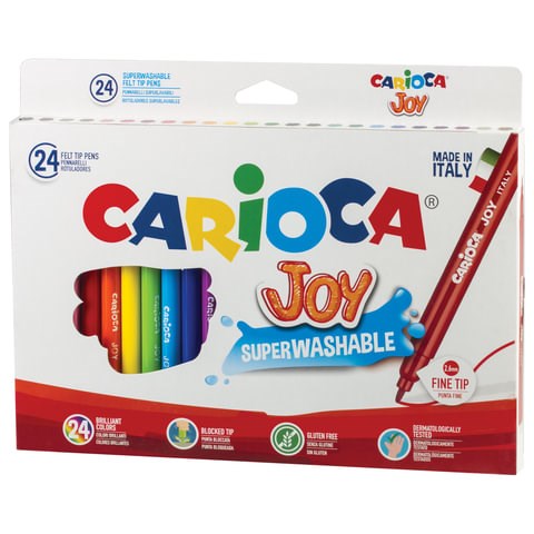 Фломастеры CARIOCA (Италия) "Joy", 24 цвета, суперсмываемые, вентилируемый колпачок, картонная коробка, 40615 150108 - фото 325709