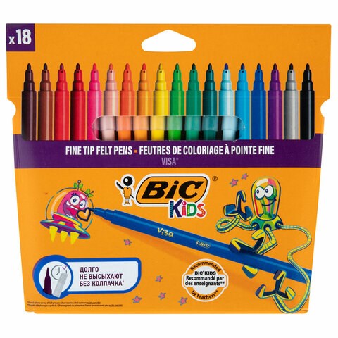 Фломастеры BIC "VISA", 18 цветов, суперсмываемые, вентилируемый колпачок, европодвес, 888681 150358 - фото 325721