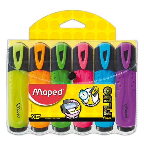 Набор текстовыделителей MAPED (Франция) 6 шт., АССОРТИ, "Fluo Pep's Classic", линия 1-5 мм, 742557 150773 - фото 325789