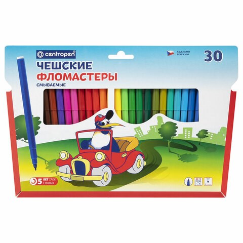 Фломастеры 30 ЦВЕТОВ CENTROPEN "Пингвины", смываемые, вентилируемый колпачок, 7790/30ET, 7 7790 3086 151187 - фото 325836