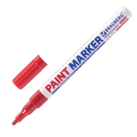 Маркер-краска лаковый (paint marker) 2 мм, КРАСНЫЙ, НИТРО-ОСНОВА, алюминиевый корпус, BRAUBERG PROFESSIONAL PLUS, 151440 151440 - фото 325893