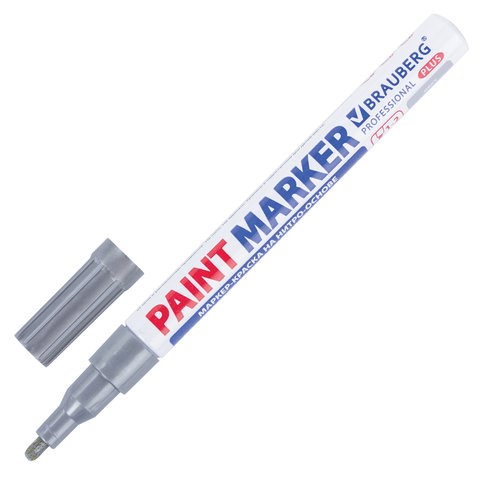 Маркер-краска лаковый (paint marker) 2 мм, СЕРЕБРЯНЫЙ, НИТРО-ОСНОВА, алюминиевый корпус, BRAUBERG PROFESSIONAL PLUS, 151442 151442 - фото 325895