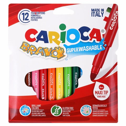 Фломастеры утолщенные CARIOCA (Италия) "Bravo", 12 цветов, суперсмываемые, 42755 151910 - фото 326007