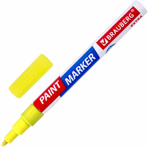 Маркер-краска лаковый EXTRA (paint marker) 2 мм, ЖЕЛТЫЙ, УСИЛЕННАЯ НИТРО-ОСНОВА, BRAUBERG, 151973 151973 - фото 326029