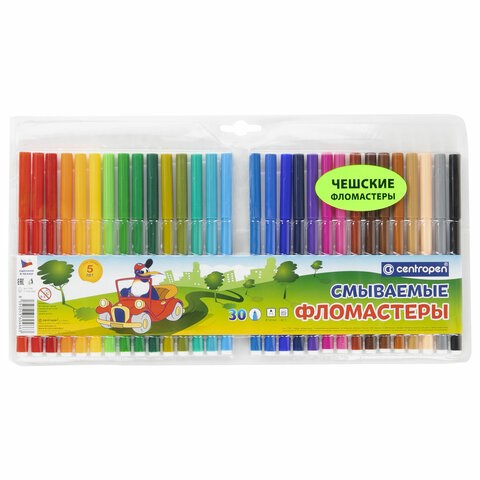 Фломастеры 30 ЦВЕТОВ CENTROPEN "Washable", смываемые, вентилируемый колпачок, 7790/30TP, 7 7790 3085 152077 - фото 326065