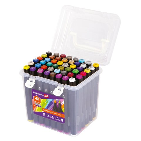 Маркеры для скетчинга двусторонние BRAUBERG ART DEBUT "BLACK", НАБОР 48 шт., пластиковый кейс, 152130 152130