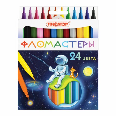 Фломастеры ПИФАГОР "Космическая одиссея", 24 цвета, вентилируемый колпачок, 152446 152446 - фото 326167
