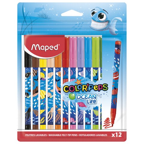 Фломастеры MAPED COLOR'PEPS "Ocean Life", 12 цветов, смываемые, вентилируемый колпачок, 845701 152559 - фото 326246