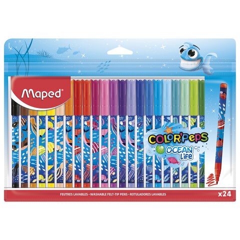 Фломастеры MAPED COLOR'PEPS "Ocean Life", 24 цвета, смываемые, вентилируемый колпачок, 845703 152560 - фото 326247