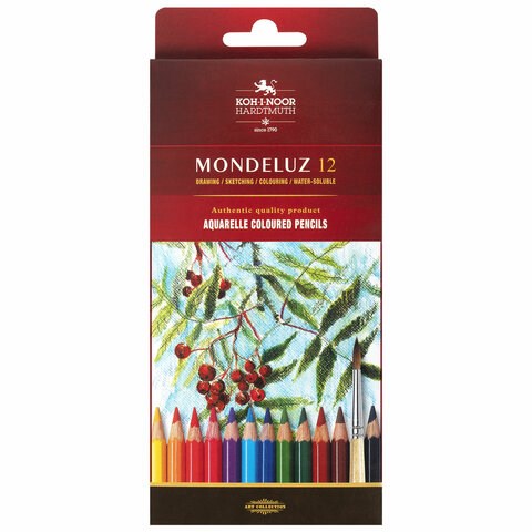 Карандаши цветные акварельные художественные KOH-I-NOOR "Mondeluz", 12 цветов, 3,8 мм, заточенные, европодвес, 3716/12, 3716012001KSRU 180328 - фото 326357